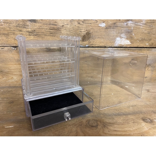 266 - Clear Plastic Jewellery Display Box with Sliding Holders and Single Drawer