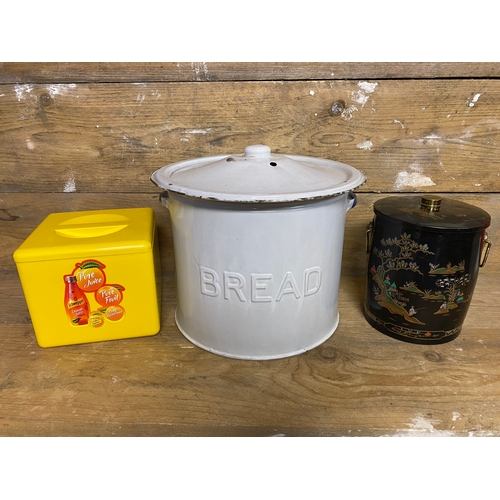 288 - Pair of Ice Buckets and Vintage Enamel Breadbin