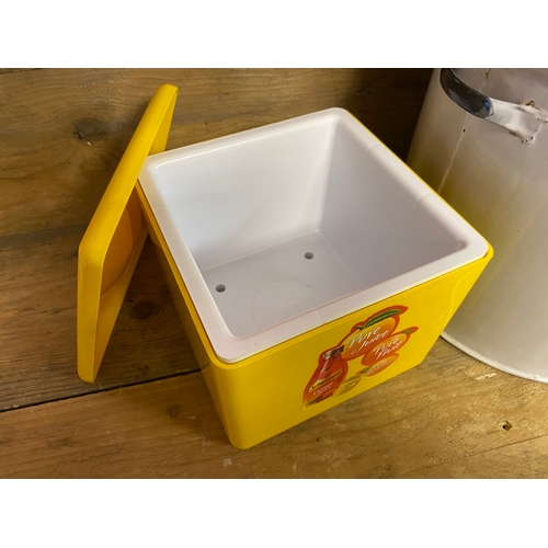 288 - Pair of Ice Buckets and Vintage Enamel Breadbin