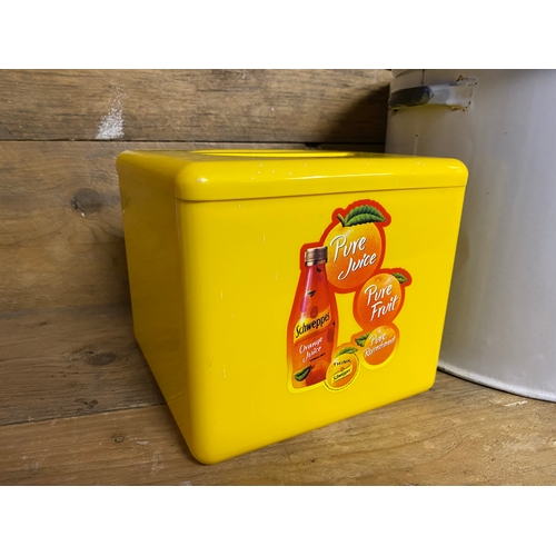 288 - Pair of Ice Buckets and Vintage Enamel Breadbin