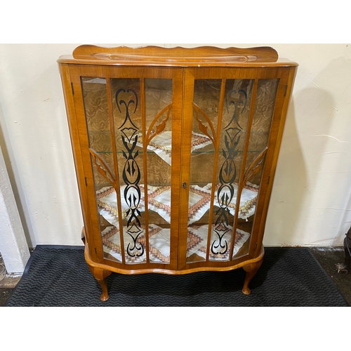 334 - Bow Fronted 1940's Glass Cabinet with Key