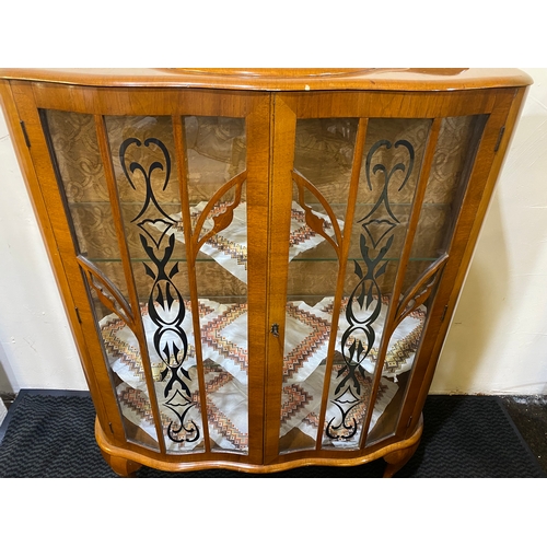 334 - Bow Fronted 1940's Glass Cabinet with Key