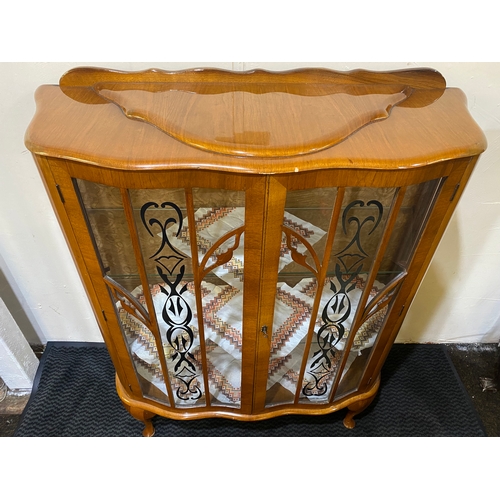 334 - Bow Fronted 1940's Glass Cabinet with Key