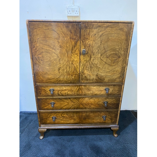 337 - Burr Veneered Tall Boy Cupboard