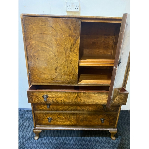 337 - Burr Veneered Tall Boy Cupboard