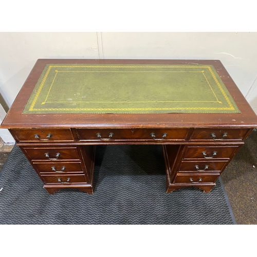 351 - Vintage Green Leather Top Pedestal Desk