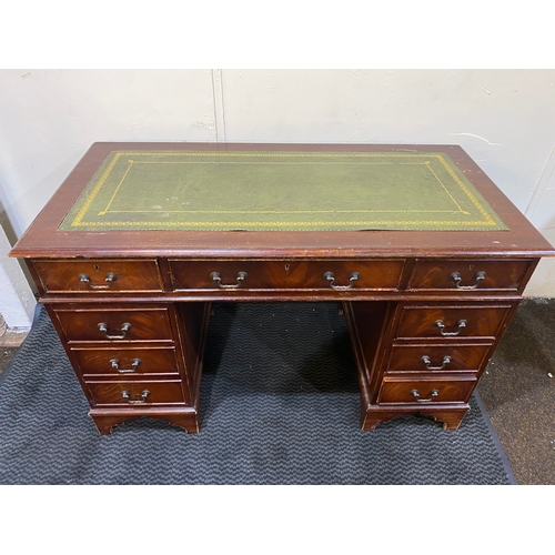 351 - Vintage Green Leather Top Pedestal Desk