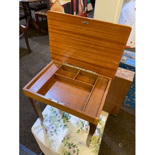 363 - Italian Inlaid Sewing Table and Lloyd Loom Lusty Pouffe