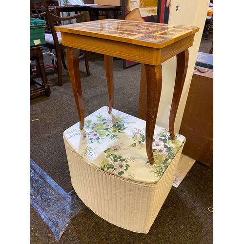 363 - Italian Inlaid Sewing Table and Lloyd Loom Lusty Pouffe