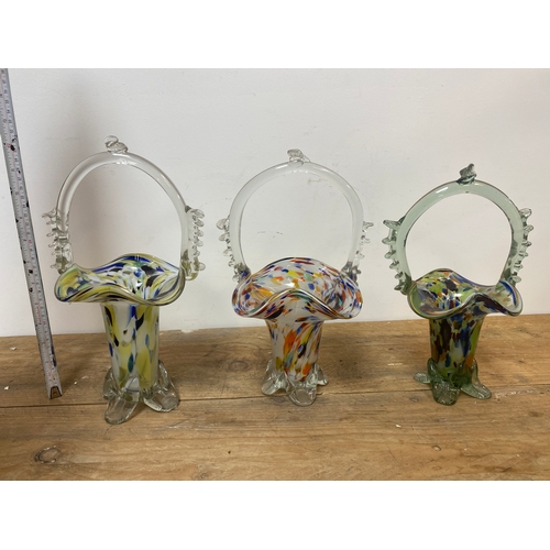 72 - Three Art Glass Basket Vases