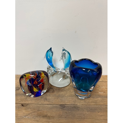 114 - Three pieces of heavy collectable art glass