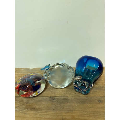 114 - Three pieces of heavy collectable art glass