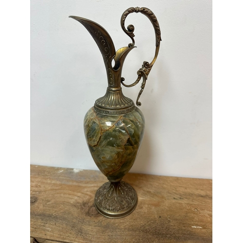 128 - Metal and Onyx / Marble Ewer, 16”