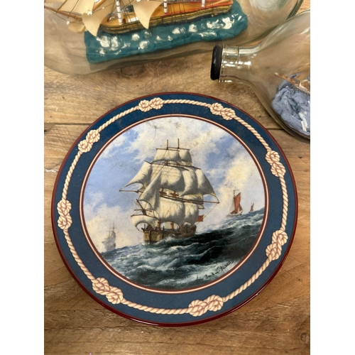 129 - Two Ships in Bottles with Collectible Plate