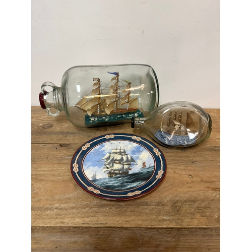 129 - Two Ships in Bottles with Collectible Plate