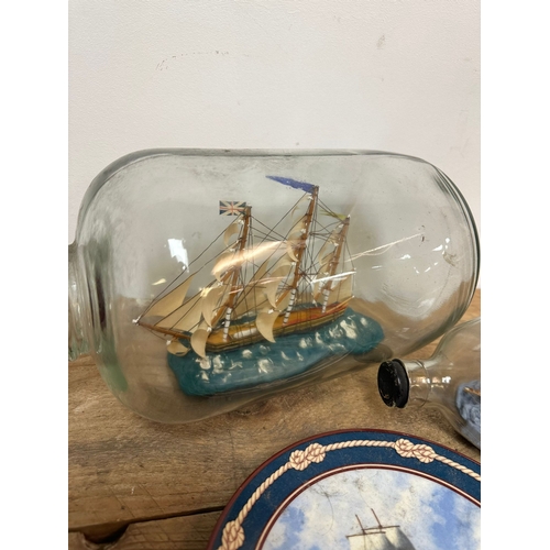 129 - Two Ships in Bottles with Collectible Plate