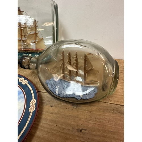 129 - Two Ships in Bottles with Collectible Plate