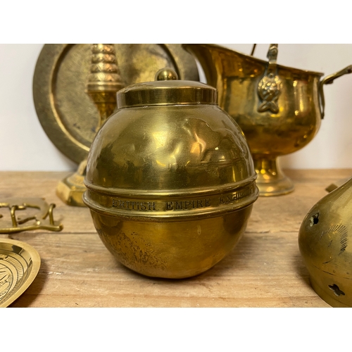 186 - Collection of Brass including Liptons Tea Caddy