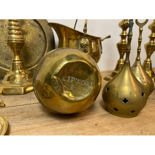 186 - Collection of Brass including Liptons Tea Caddy