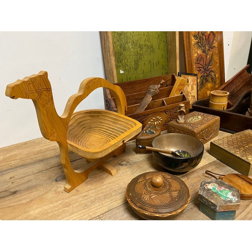 207 - Large Quantity of Treen including Folding Camel Bowl and Trays