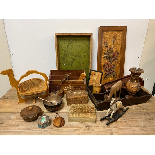 207 - Large Quantity of Treen including Folding Camel Bowl and Trays