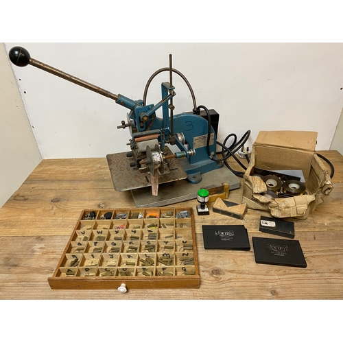 245 - Hot Foil Stamping Machine with Foil and Stamps in Wooden Tray