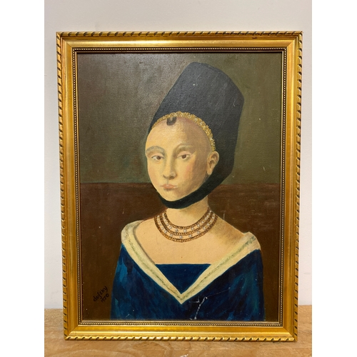 250 - Framed Oil on Board of a Lady (45x35cm), signed Dofsky 1970