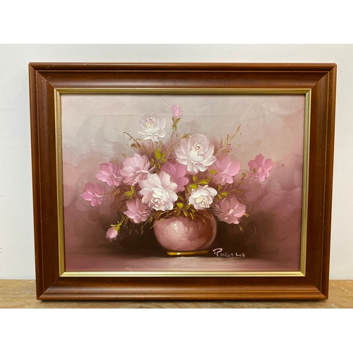 252 - Framed Oil on Canvas of Flowers (49.5x39.5cm), signed Robert Lox