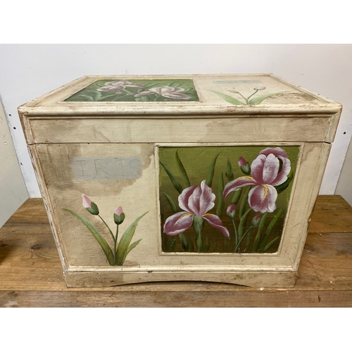 268 - Floral Painted Wooden Storage Box, 57x45x40cm