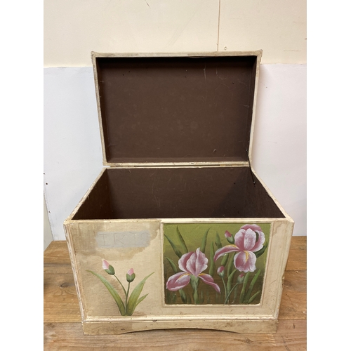 268 - Floral Painted Wooden Storage Box, 57x45x40cm