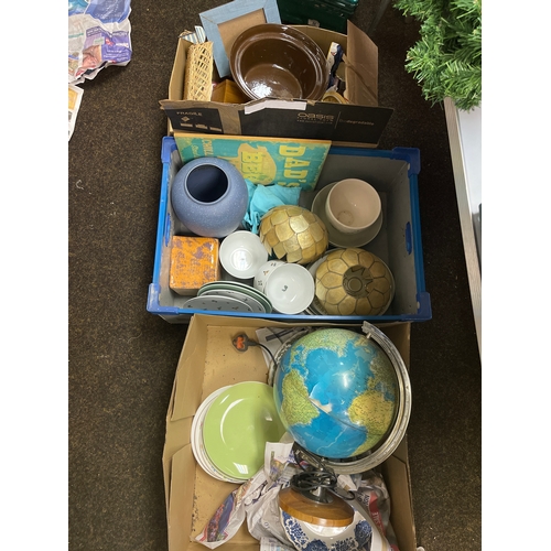 277 - 3 large boxes containing plates, bowls, globe lamp (af) and Homeware