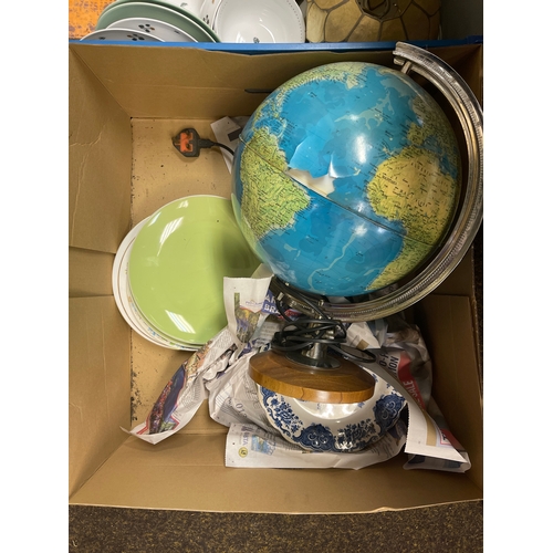 277 - 3 large boxes containing plates, bowls, globe lamp (af) and Homeware