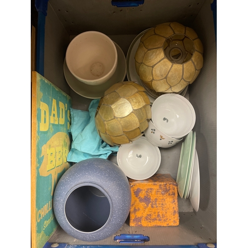 277 - 3 large boxes containing plates, bowls, globe lamp (af) and Homeware