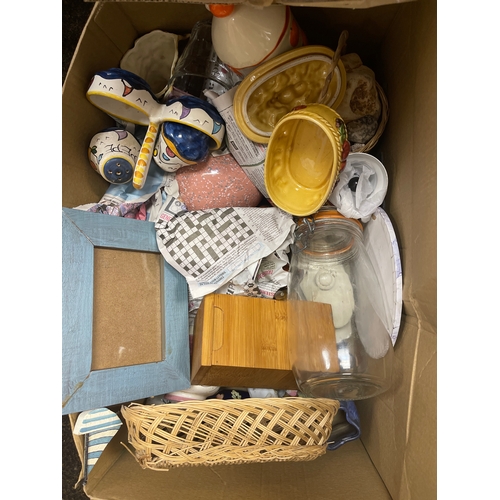 277 - 3 large boxes containing plates, bowls, globe lamp (af) and Homeware