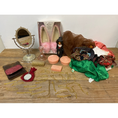 280 - Quantity of Vintage Items to Include Gold Tone Chains, Bakelite Dressing Table Items, Scarves and Cr... 