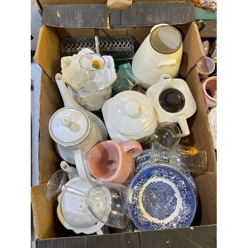 291 - 4 boxes of ceramics and kitchen items