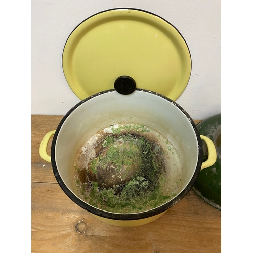 296 - Enamel Pan and Pair of Industrial Shades