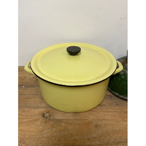 296 - Enamel Pan and Pair of Industrial Shades