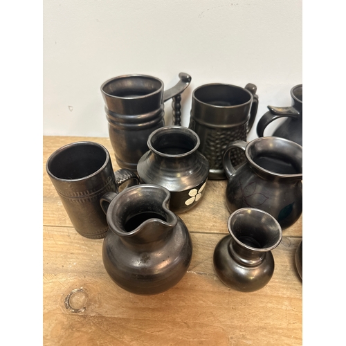 334 - Collection of 13 Prinknash black glazed pottery