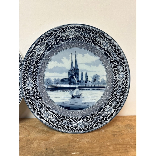 338 - Pair of Franz Anton Mehlem Bonn Blau Holland Wall Plates (27cm)