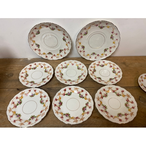 343 - Hand Painted Floral Part Ceramic Teaset with Wicker Basket