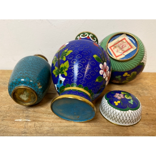 311B - Pair of Oriental Cloisonné Vases with Cloisonné Lidded Urn