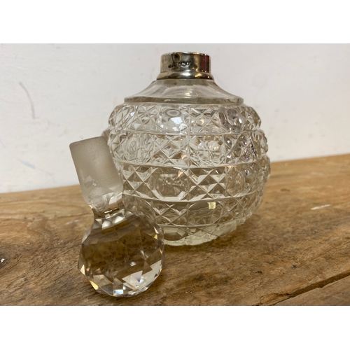 16 - Cut Glass 5.5” Scent Bottle with Silver Collar, London Hallmarked