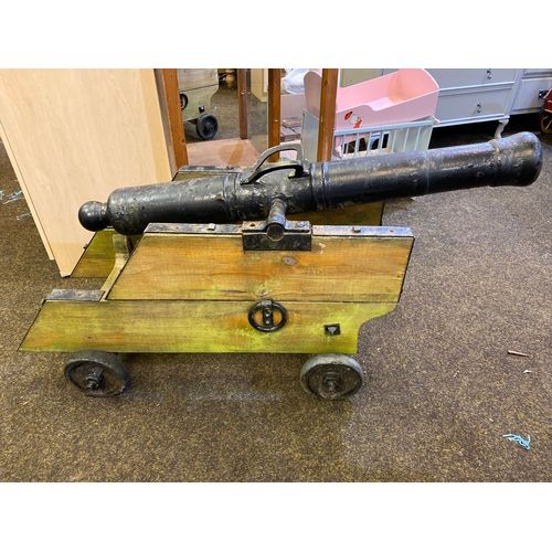 65 - Cast 45” Cannon on Wooden Cart, overall Length Approx. 55”