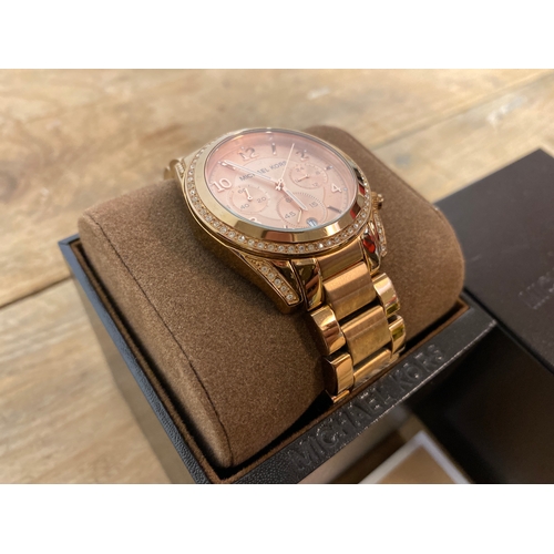 99 - Michael Kors Rose Gold Tone Wristwatch with Box, working order