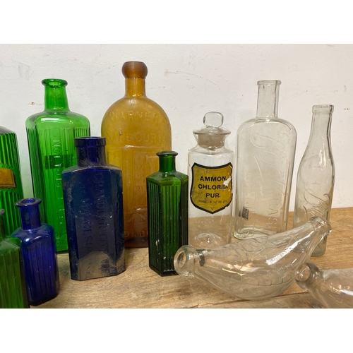 122 - Collection of 15 Vintage & Antiquarian Pharmaceutical Glass Bottles and Measuring Cylinder