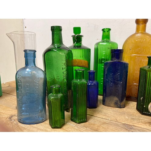 122 - Collection of 15 Vintage & Antiquarian Pharmaceutical Glass Bottles and Measuring Cylinder