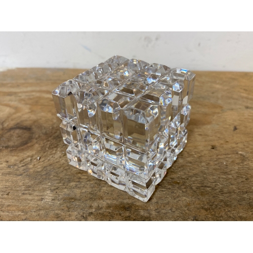 126 - Waterford Crystal Cube Paperweight, makers mark in corner