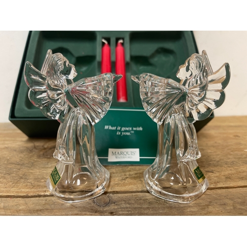 128 - Pair of Boxed Waterford Crystal ‘Marquis’ Angel Candleholders With Candles