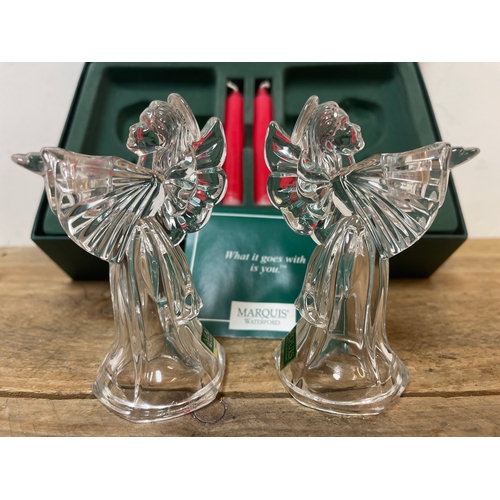 128 - Pair of Boxed Waterford Crystal ‘Marquis’ Angel Candleholders With Candles